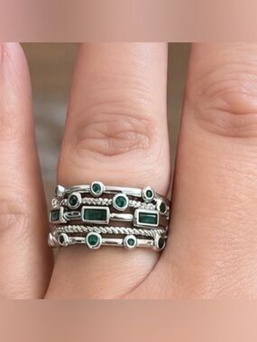 Silver Ring with Emerald Green Stones